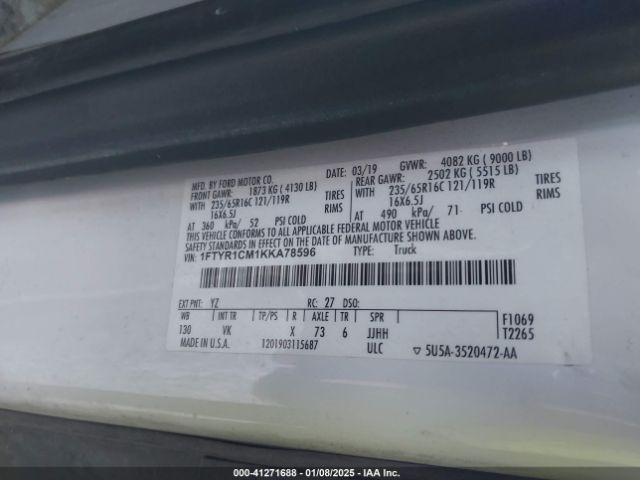1FTYR1CM1KKA78596 Ford Transit-250