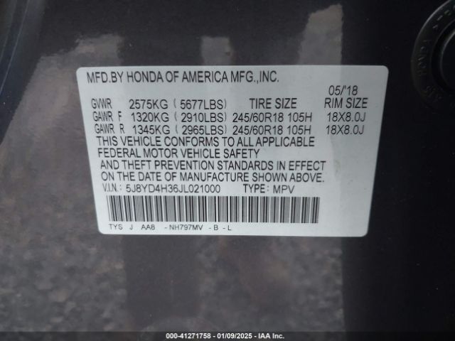 5J8YD4H36JL021000 Acura MDX