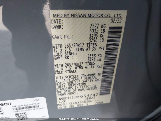 Nissan Frontier Pro-x 4x2 2022 1N6ED1EJ0NN654747 Image 9