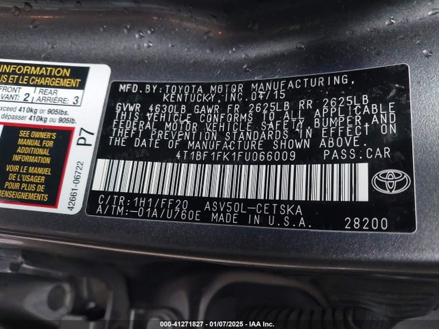 Toyota CAMRY SE 2015 4T1BF1FK1FU066009 Image 9
