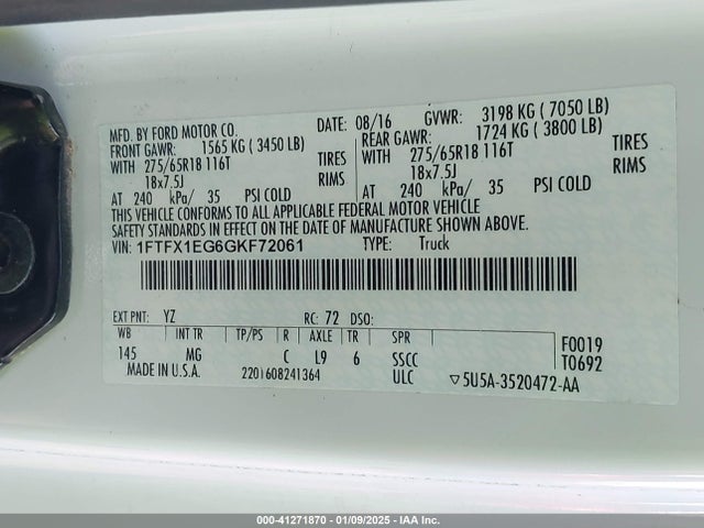 Ford F-150 Xlt 2016 1FTFX1EG6GKF72061 Image 9