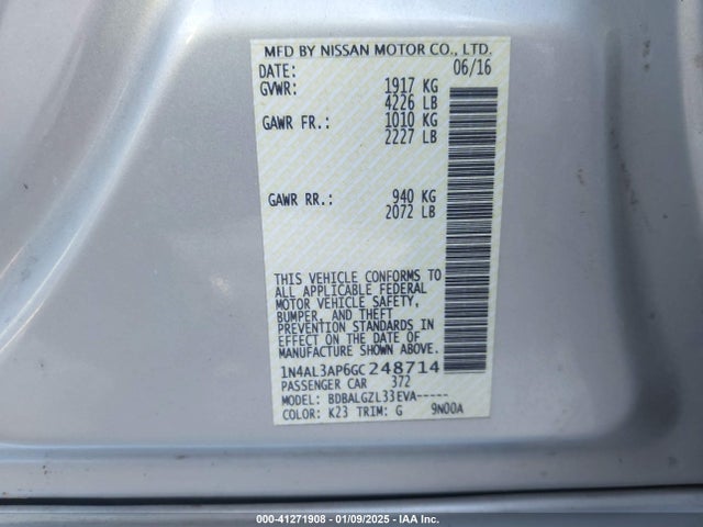 1N4AL3AP6GC248714 Nissan Altima 2.5/2.5 S/2.5 Sl/2.5 Sr/2.5 Sv