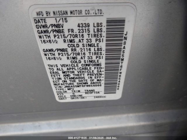 JN8AS5MT6FW654866 Nissan Rogue Select S
