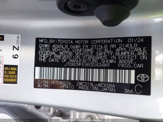 JTDBCMFEXR3043489 Toyota Corolla Hybrid Se