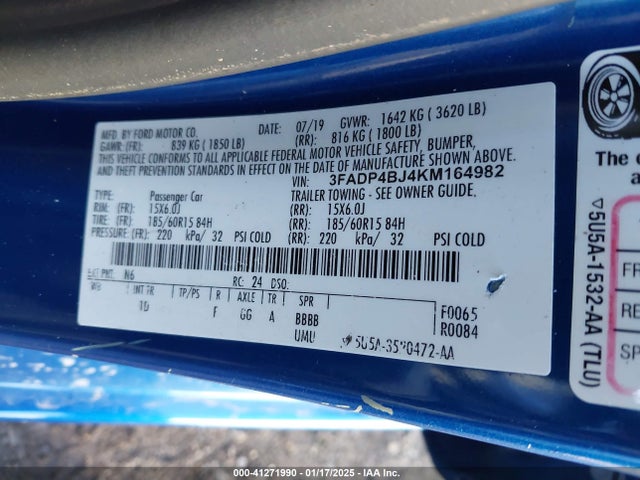 Ford FIESTA SE 2019 3FADP4BJ4KM164982 Image 9