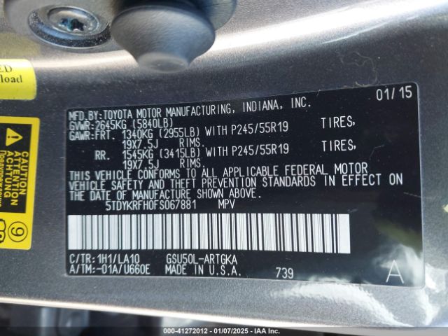 5TDYKRFH0FS067881 Toyota Highlander Limited V6