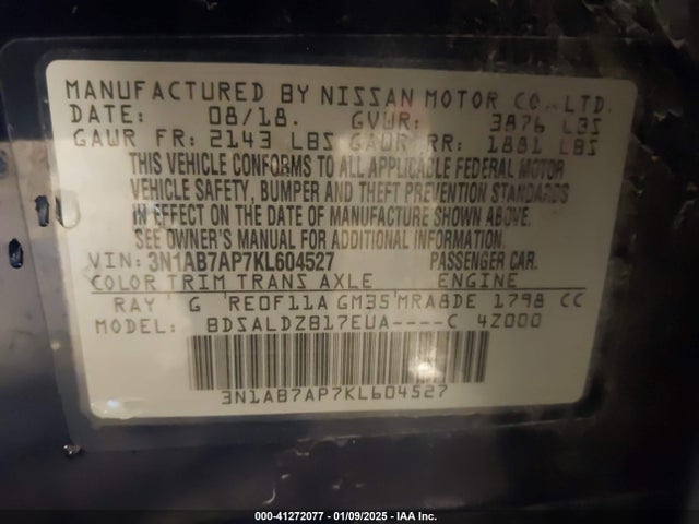 Nissan SENTRA SV 2019 3N1AB7AP7KL604527 Image 9