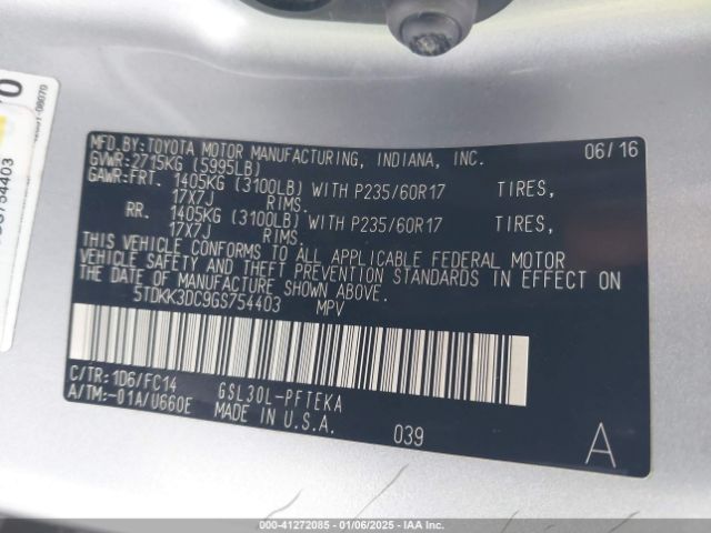 5TDKK3DC9GS754403 Toyota Sienna Le 7 Passenger