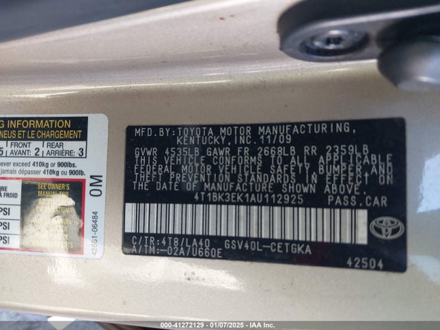 Aukcja sprzedaży 2010 Toyota Camry Xle V6, vin: 4T1BK3EK1AU112925, numer aukcji: 41272129