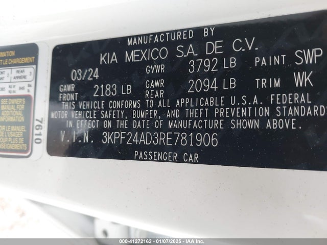 KIA Forte Lxs 2024 3KPF24AD3RE781906 Image 9