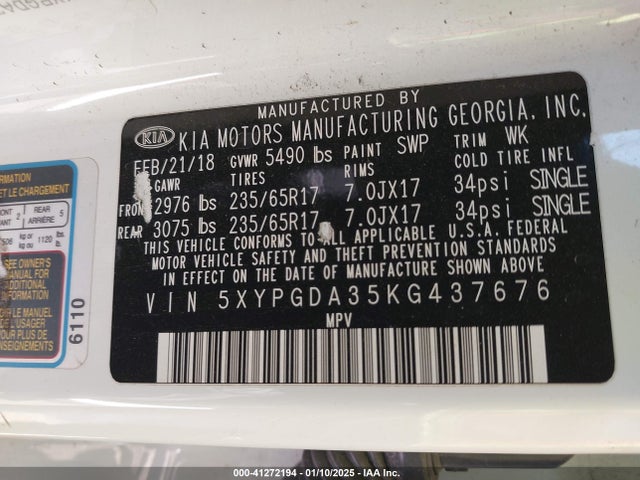 KIA Sorento 2.4l Lx 2019 5XYPGDA35KG437676 Image 9