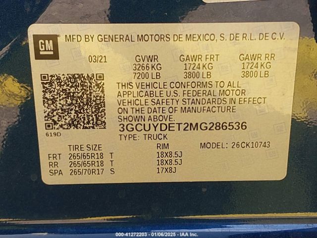 3GCUYDET2MG286536 Chevrolet Silverado 1500 4wd  Standard Bed Lt