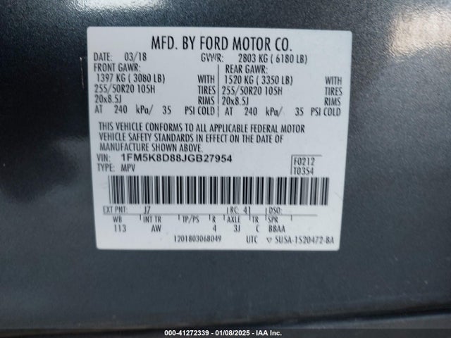 Ford EXPLORER XLT 2018 1FM5K8D88JGB27954 Image 9