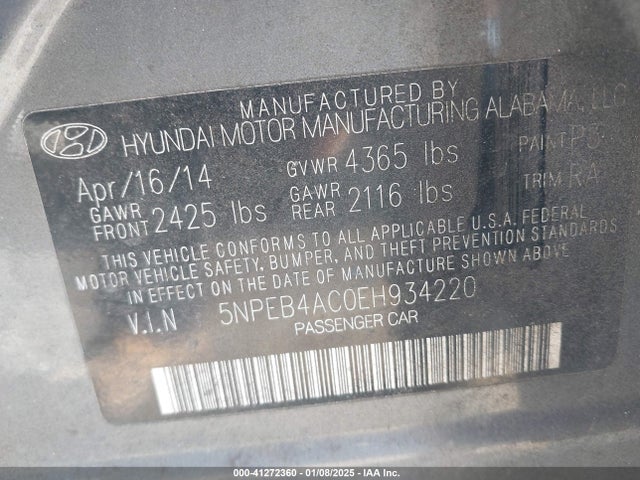 5NPEB4AC0EH934220 Hyundai SONATA GLS