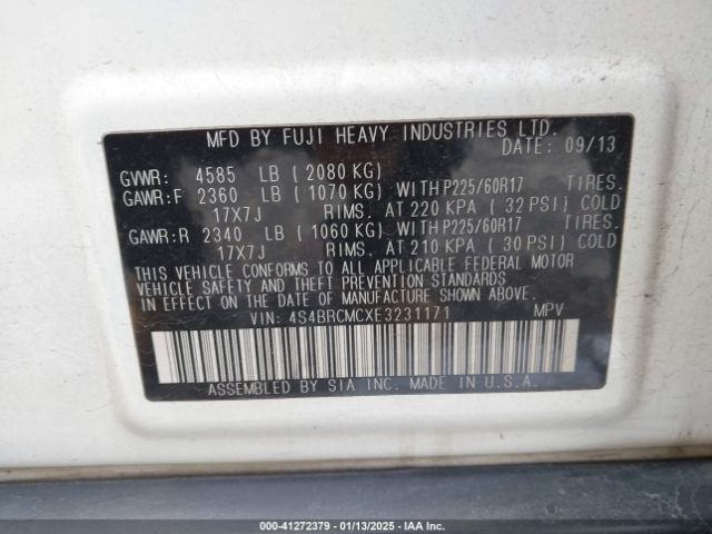 4S4BRCMCXE3231171 Subaru Outback 2.5i Limited