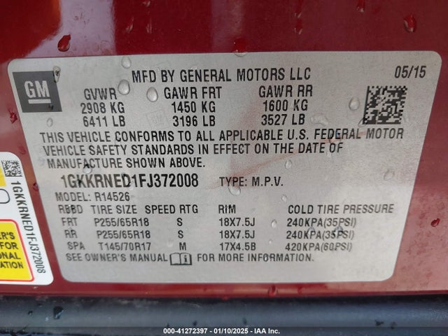 GMC Acadia Sle-1 2015 1GKKRNED1FJ372008 Image 9
