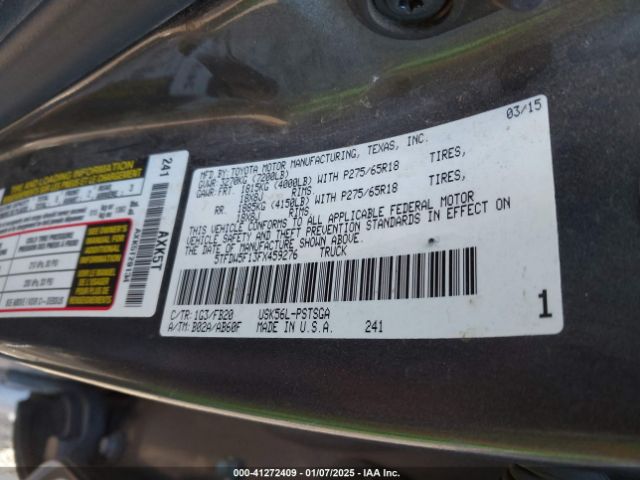 5TFDW5F13FX459276 Toyota Tundra Sr5 5.7l V8