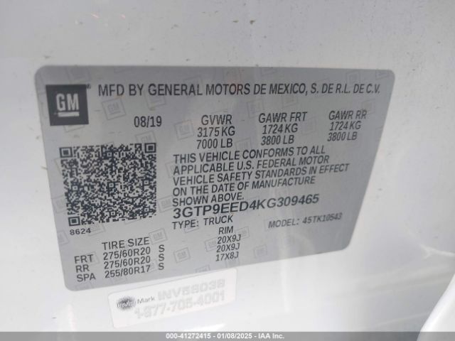 3GTP9EED4KG309465 GMC Sierra 1500 At4