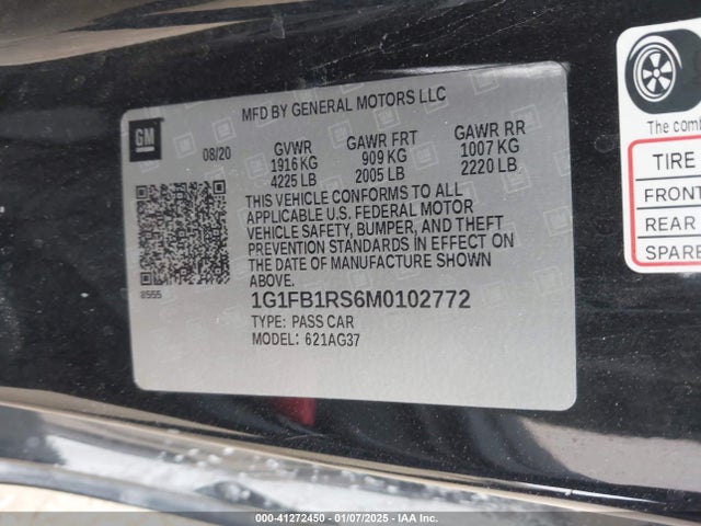 1G1FB1RS6M0102772 Chevrolet Camaro Rwd  1lt