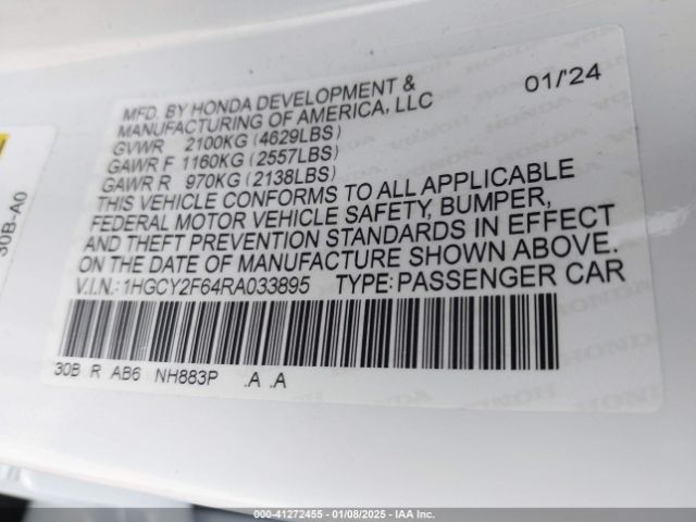 1HGCY2F64RA033895 Honda Accord Hybrid Ex-l