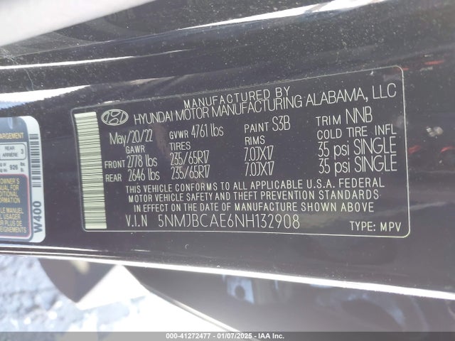 5NMJBCAE6NH132908 Hyundai TUCSON SEL