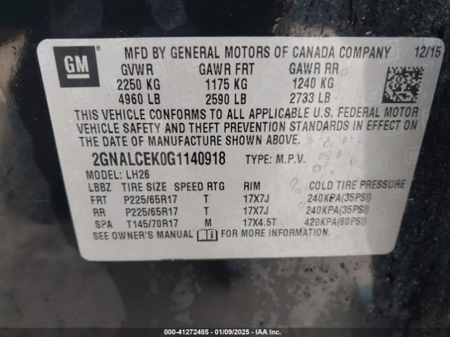 2GNALCEK0G1140918 Chevrolet EQUINOX LT