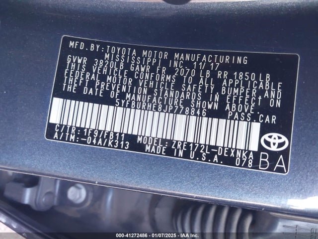 Toyota COROLLA LE 2018 5YFBURHE8JP778846 Image 9