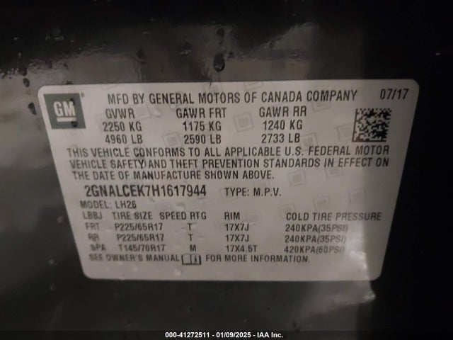 Chevrolet EQUINOX LT 2017 2GNALCEK7H1617944 Image 9