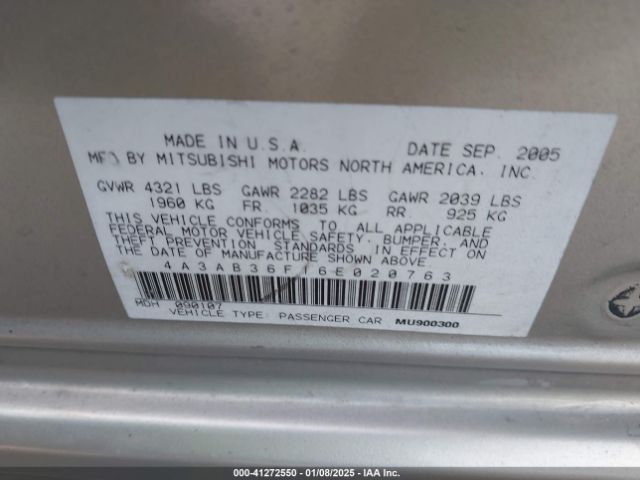 2006 MITSUBISHI GALANT 4A3AB36F16E020763 Photo 8