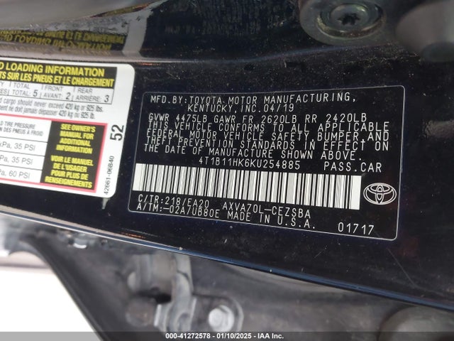 4T1B11HK6KU254885 Toyota CAMRY SE
