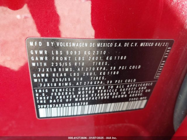 3VV2B7AX2NM168798 Volkswagen Tiguan 2.0t Se