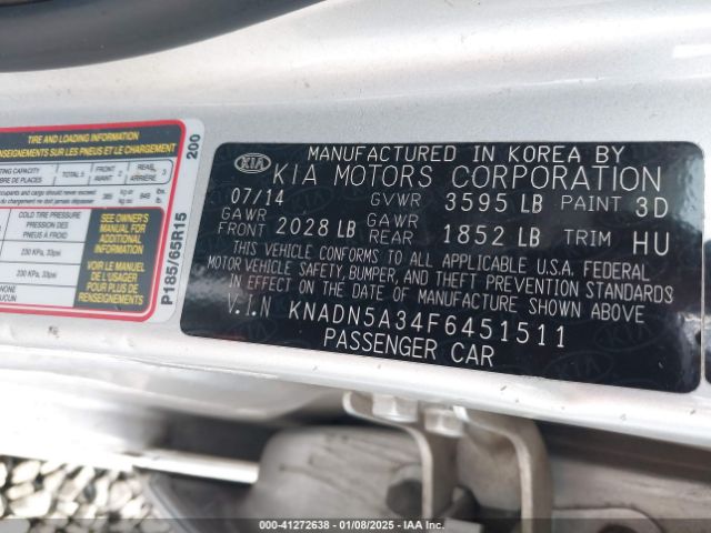 KNADN5A34F6451511 KIA RIO EX