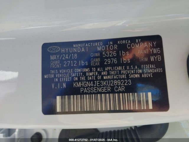 KMHGN4JE3KU289223 Genesis G80 3.8
