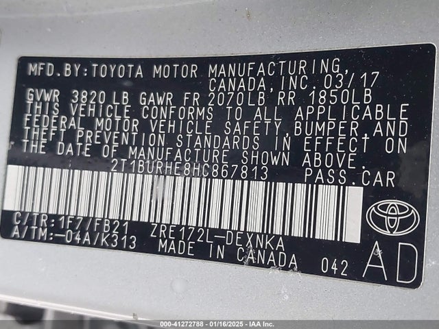 Toyota COROLLA LE 2017 2T1BURHE8HC867813 Image 9