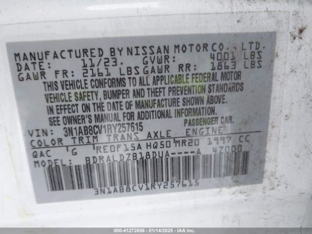 3N1AB8CV1RY257615 Nissan Sentra Sv Xtronic Cvt