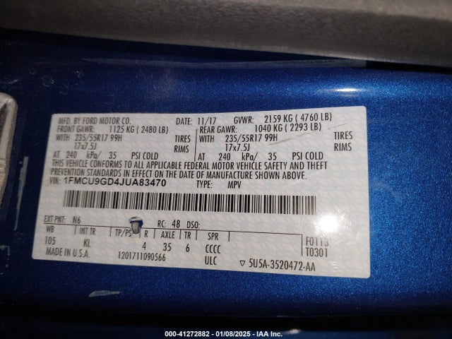 1FMCU9GD4JUA83470 Ford ESCAPE SE