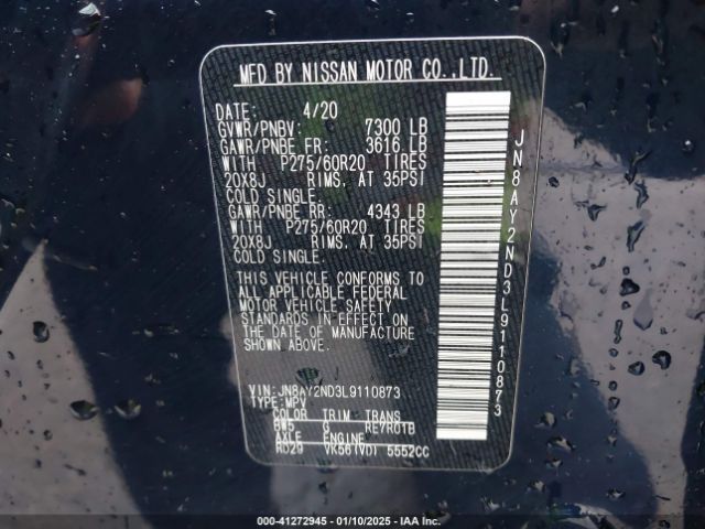 JN8AY2ND3L9110873 Nissan Armada Sl 2wd