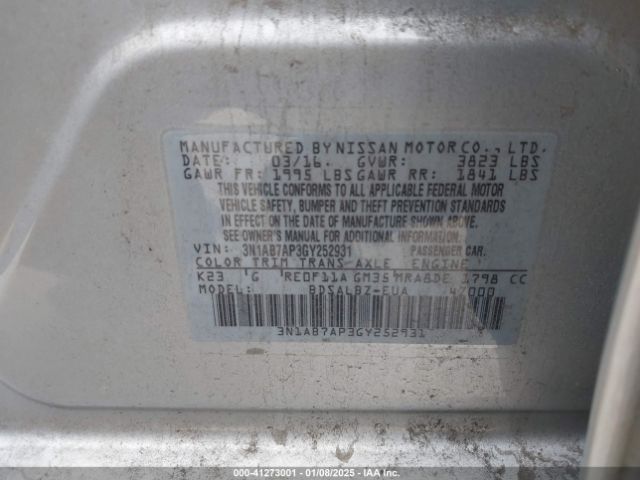 3N1AB7AP3GY252931 Nissan Sentra Fe+ S/s/sl/sr/sv