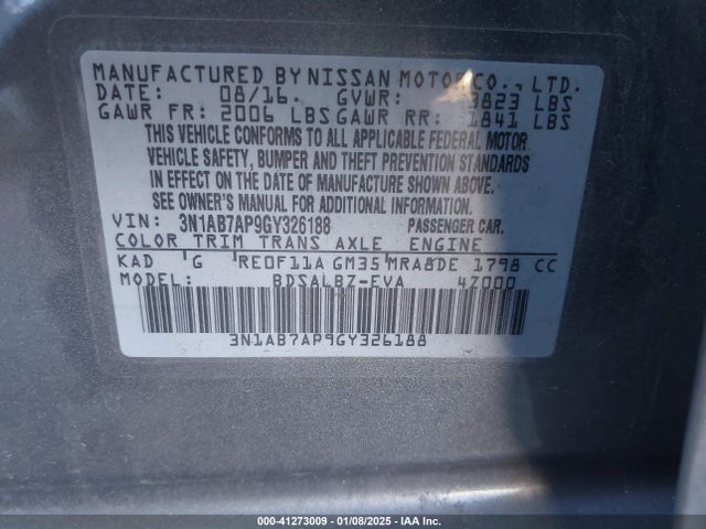 Nissan SENTRA S 2016 3N1AB7AP9GY326188 Image 9