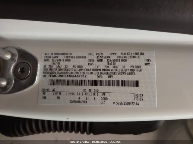1FMCU9H6XMUA87012 Ford ESCAPE SEL