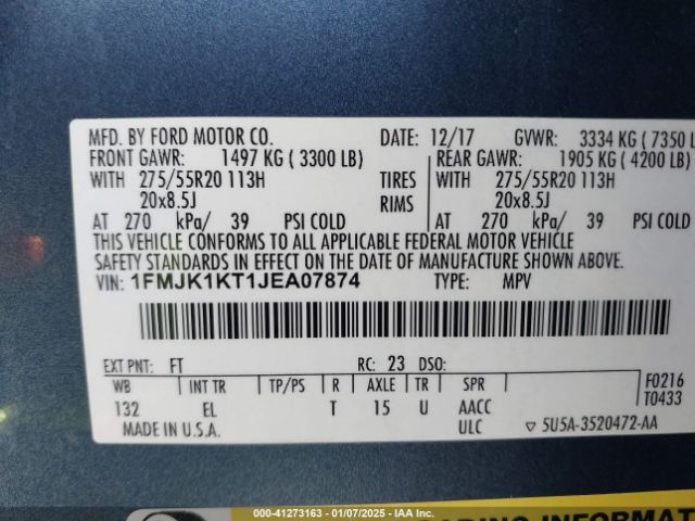 1FMJK1KT1JEA07874 Ford Expedition Max Limited