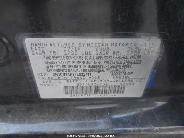 Nissan Versa 1.6 S+ 2015 3N1CN7AP7FL835711 Image 9