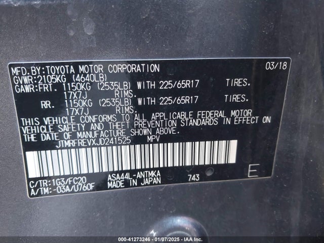 JTMRFREVXJD241525 Toyota Rav4 Adventure/xle