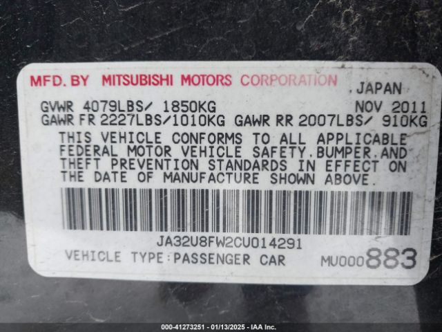 2012 MITSUBISHI LANCER JA32U8FW2CU014291 Photo 8