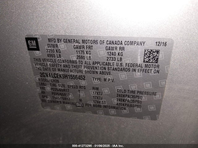 Chevrolet EQUINOX LT 2017 2GNALCEK9H1556452 Image 9