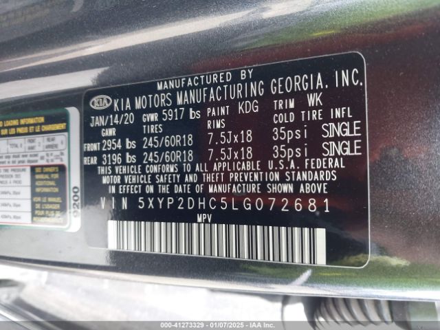5XYP2DHC5LG072681 KIA Telluride Lx