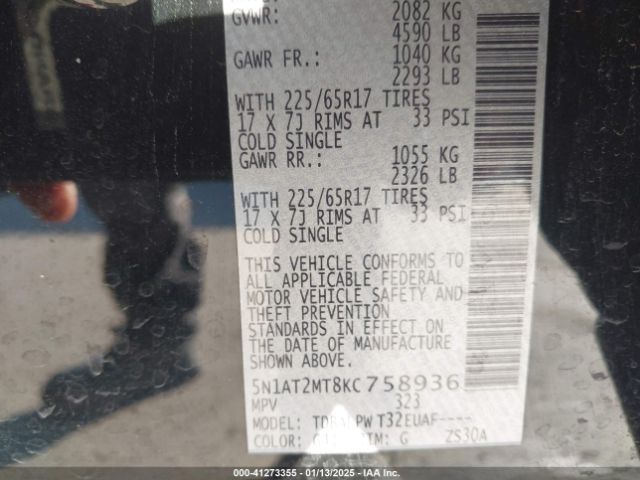 5N1AT2MT8KC758936 Nissan ROGUE S