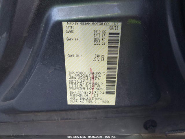 Nissan Altima 2.5 S 2014 1N4AL3AP4EN217124 Image 9