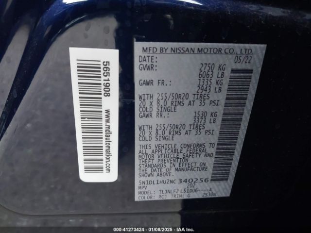 5N1DL1HU2NC340256 Infiniti Qx60 Autograph Awd