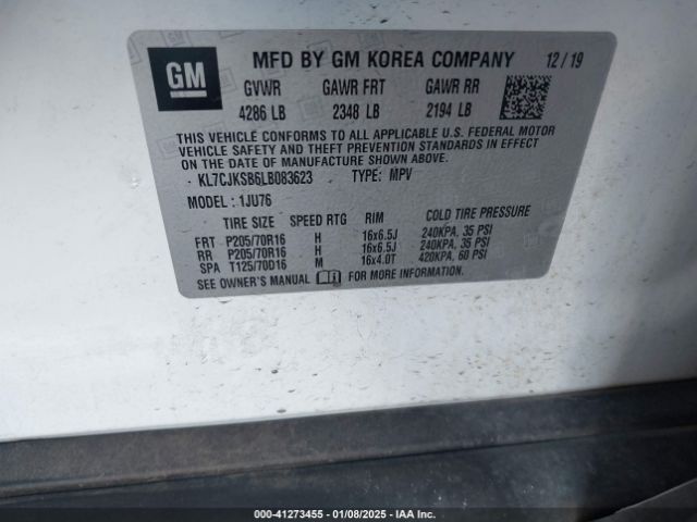 KL7CJKSB6LB083623 Chevrolet Trax Fwd Ls
